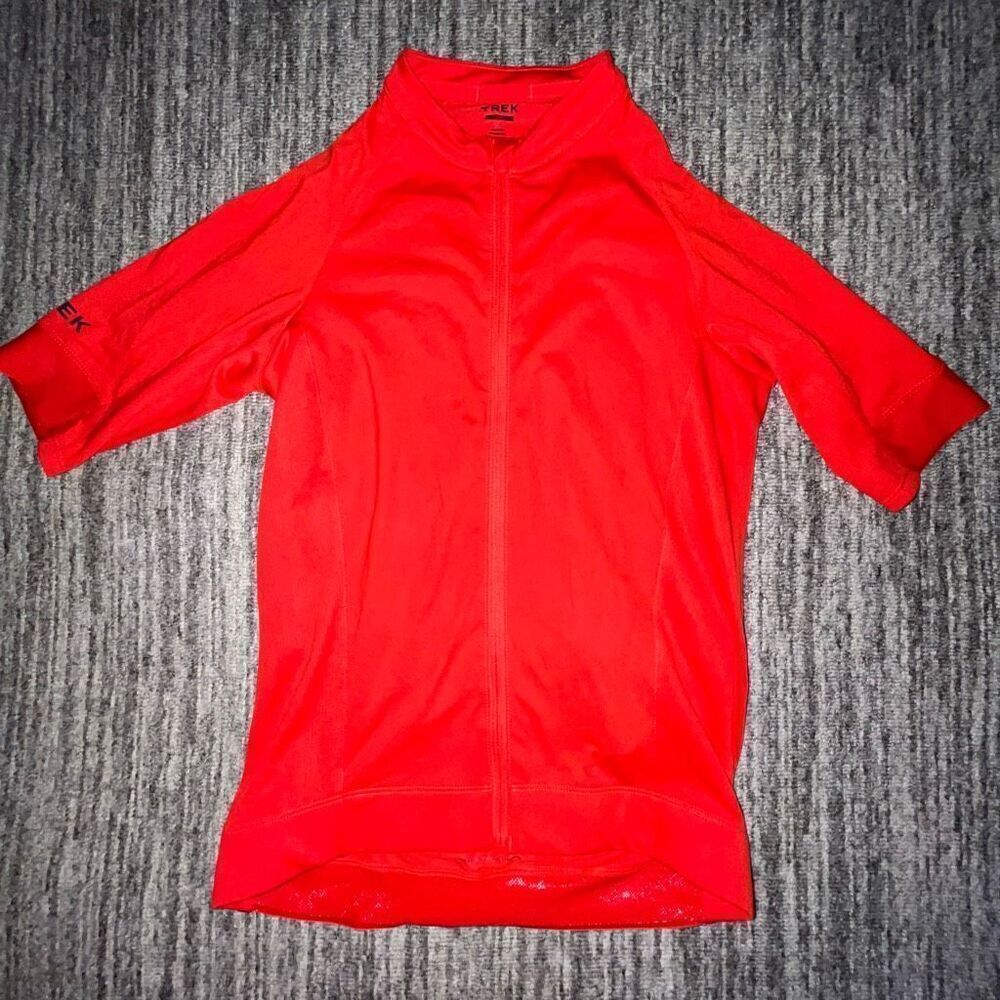 Trek Adult Unisex Size Small Spandex Short Sleeve Cycling Shirt‎ Red Zip Up
